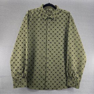 Baldelli Men’s Green Black Velour Design Long Sleeve Button Up Shirt 2XL